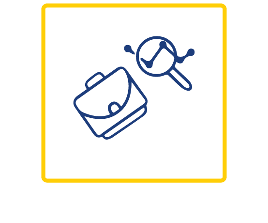 Blue outline of icons of a magnifying glass and a suitcase
