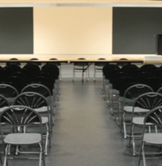 chairs setup in rows in the Abilities Centre Theatre