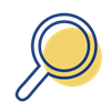 research.png icon of a magnifying glass in blue with a yellow circle