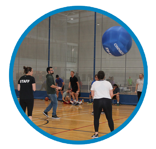MASC_IMPACT-2.png A group of coaches play Kin ball on Abilities Centre Court